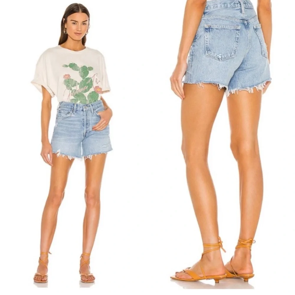 Agolde Parker Long Vintage Cutoff Denim Shorts - Picture 2 of 4